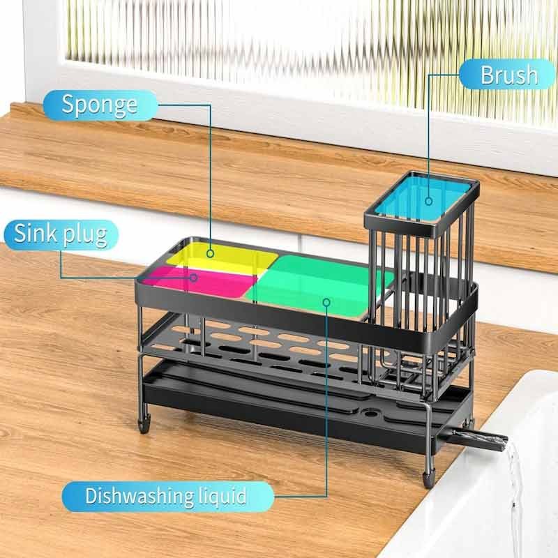 Double Layer Sponge Holder for Sink Black Sponge Caddy
