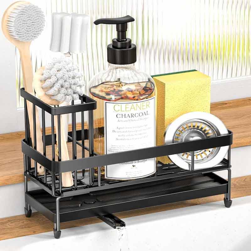 Double Layer Sponge Holder for Sink Black Sponge Caddy